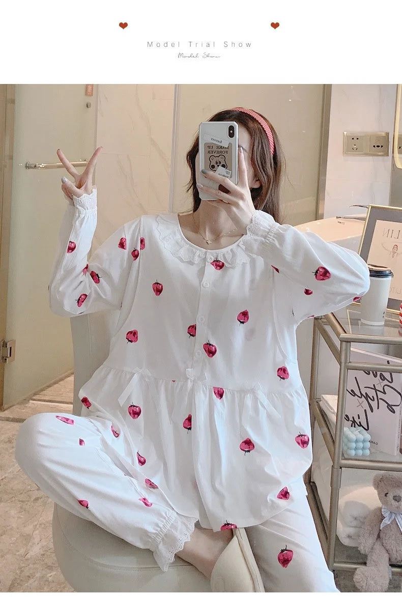 Maternity 2-Piece Spring And Autumn Breastfeeding Pajamas Homewear Spring And Summer Monthly Clothing Leisure Home Suit