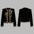 Modigirl Woman Fall Winter Gold Embroidered Jackets 2025 New Velvet Long Sleeve Round Neck Button Christmas Holiday Ladies Coat