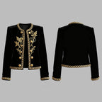 Modigirl Woman Fall Winter Gold Embroidered Jackets 2025 New Velvet Long Sleeve Round Neck Button Christmas Holiday Ladies Coat