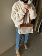 Women Autumn Winter Thicken Warm Coat Stand-Collar Loose Fur Plush Zipper Jacket Soft Comfortable Casual Simple Solid Outerwear