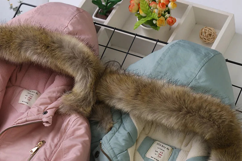 2025 Autumn Winter Girl Jacket Coat Faux Fur Hooded Plus Velvet Thicken Warm Jacket For Girl 4-14 Year Kids Teenager Girl Parka