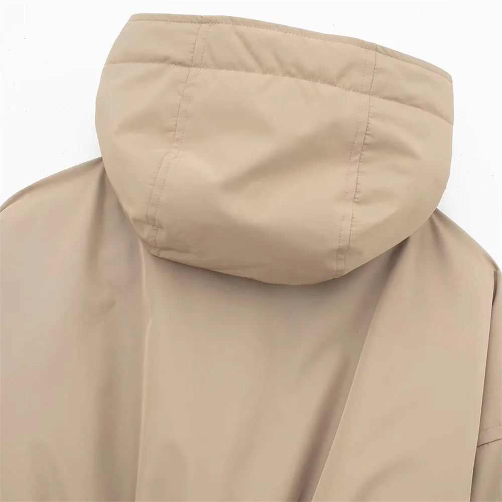 Autumn New Product Women's Stand up Collar Hoodie Long Sleeve Zipper Decoration workwear Style Short Jacket Coat