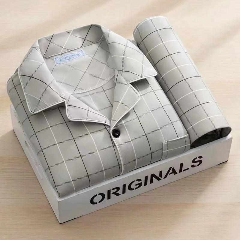 Men's Thin Cotton Pajamas Long Sve Long Pants Two-Piece Set Casual