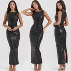 Women's Dress Autumn New PU Leather Skirt Split Long Dress Women's Wear Now