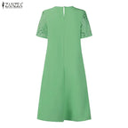 Stylish Women Desses ZANZEA 2025 Summer Lace Patchwork Dress Elegant Party Work Sundress Short Sleeve Pleated Vestidos Midi Robe