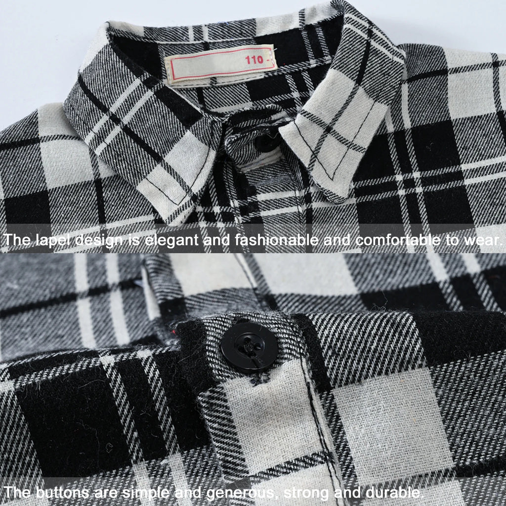 Girl's Shirt,Long Sleeve Girls Checked Dress,Fashion Sweet Teens Blouse,Lapel Letter Print Children's Plaid Tops,Princess Dress