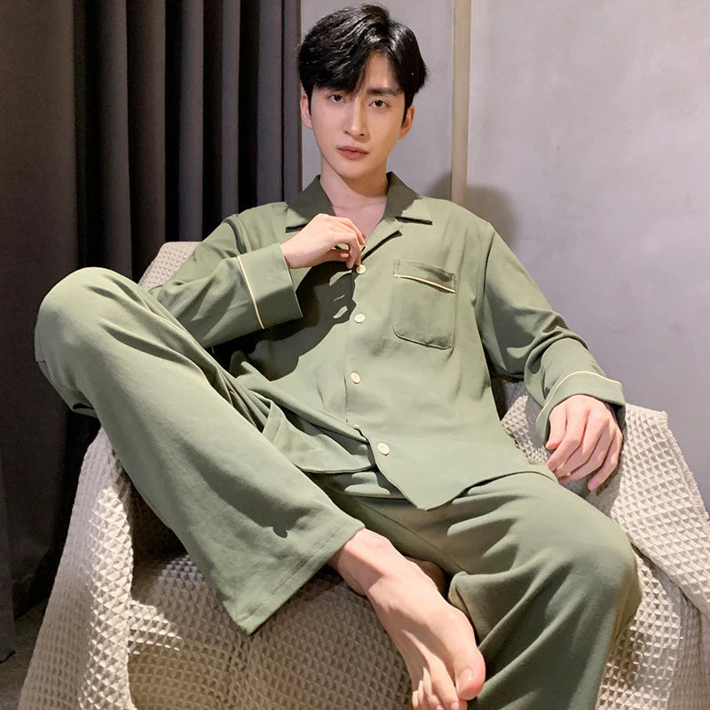 Pajamas for Men, Spring and Autumn Long-Sleeved Cardigans