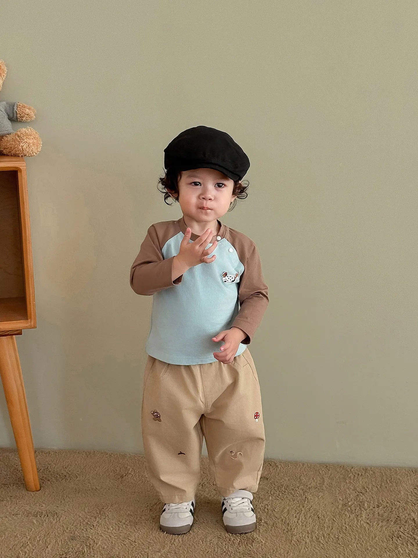 2025 Fall New Toddler Kids Pants Cotton Cartoon Embroidered Harem Pants Baby Boy Casual Striped Denim Baggy Trousers