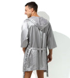 Sexy Sleepwear Men Robes Bathrobes Soft Silky Short Sleeve Nightgown Mens Homewear Dressing Gown Male Pajamas (No shorts)