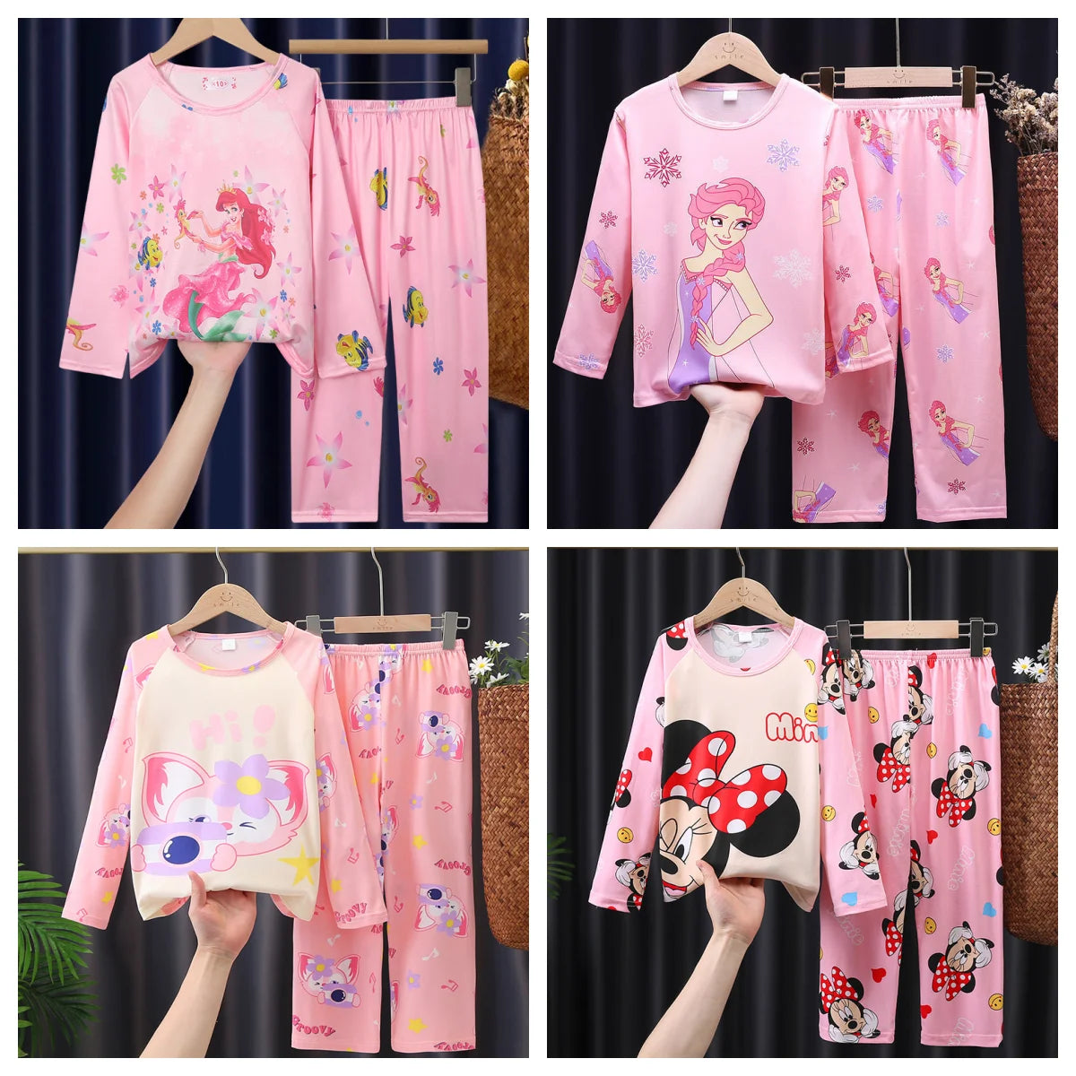 Spring Autumn Long sleeved Kid's suit mermaid cartoon Sleepwear girl clothing Pajama Kid's gift