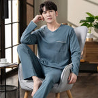 Fashion Lounge Pajamas Sets Men's Spring New Long-sleeved Tops with Trousers Cotton Homewear Comfort Simple Sleepwear Two Pieces
