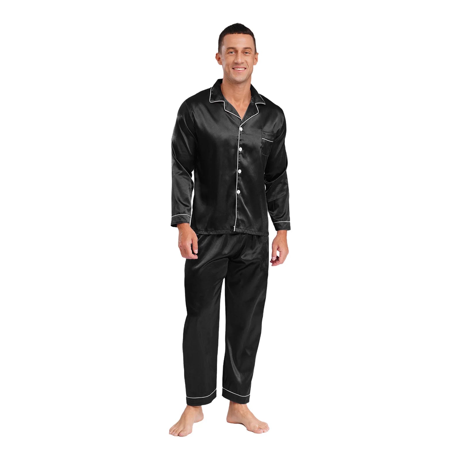 Mens Satin Pajamas Set Two Pieces Sleepwear