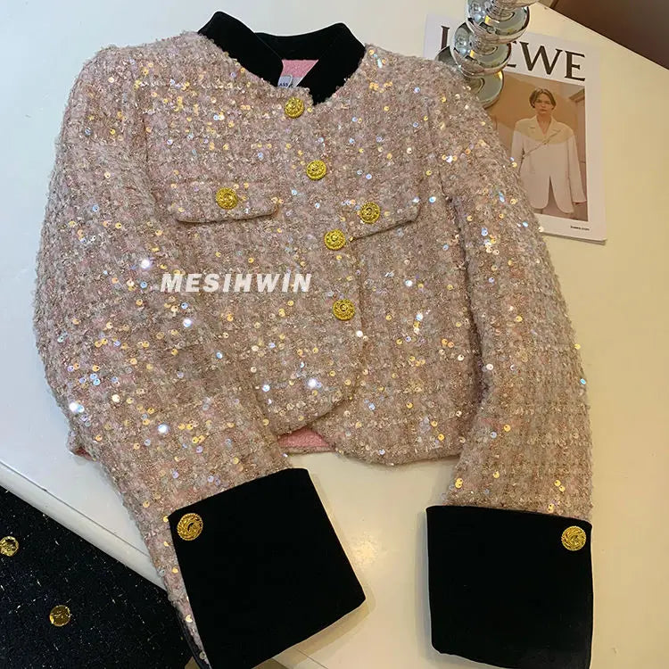 Thickened Coat Heavy Embroidery Sequins Short Coat 2024 New Tweed Top