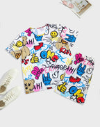 Men's fashionable casual style pajamas hort sleevehome clothing cartoon printed hip-hop sd shorts two-piece set for couples