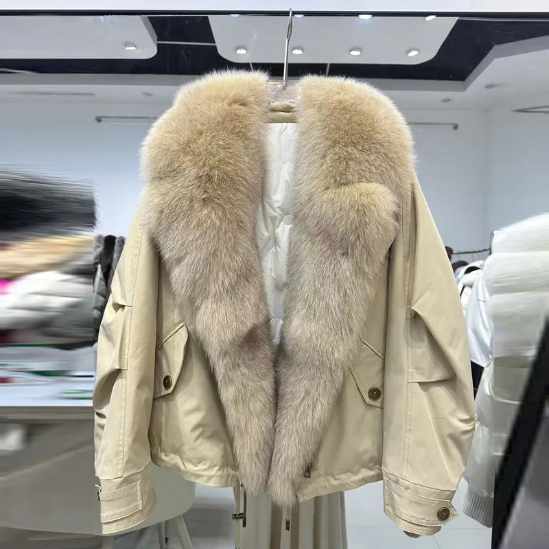 New Fashion Lady Winter Parkas Elegant Fox Fur Overcoat Zip Liner Warm Jacket Women Coats 2025 Outerwear Parka Street wear