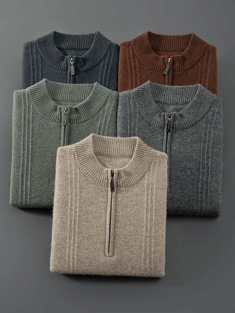 Men's Sweater Pullover Autumn Winter Sweater Warm Clothing 100% Cashmere Business Long Sleeve Classic Quality Mock Neck Knit Top