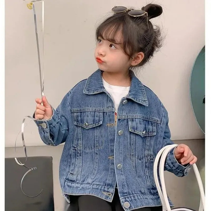 Girl Denim Jacket Spring and Autumn Children's Casual Jeans Clothes Little Girl Baby Denim Coat
