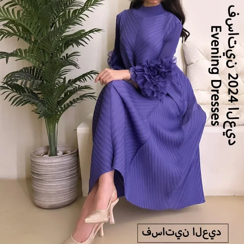 YUDX Hot Sales 2024 Summer New Pleated Formal Dresses for Women Mesh Petal Sleeve Solid Evening Party Long Maxi Dresses