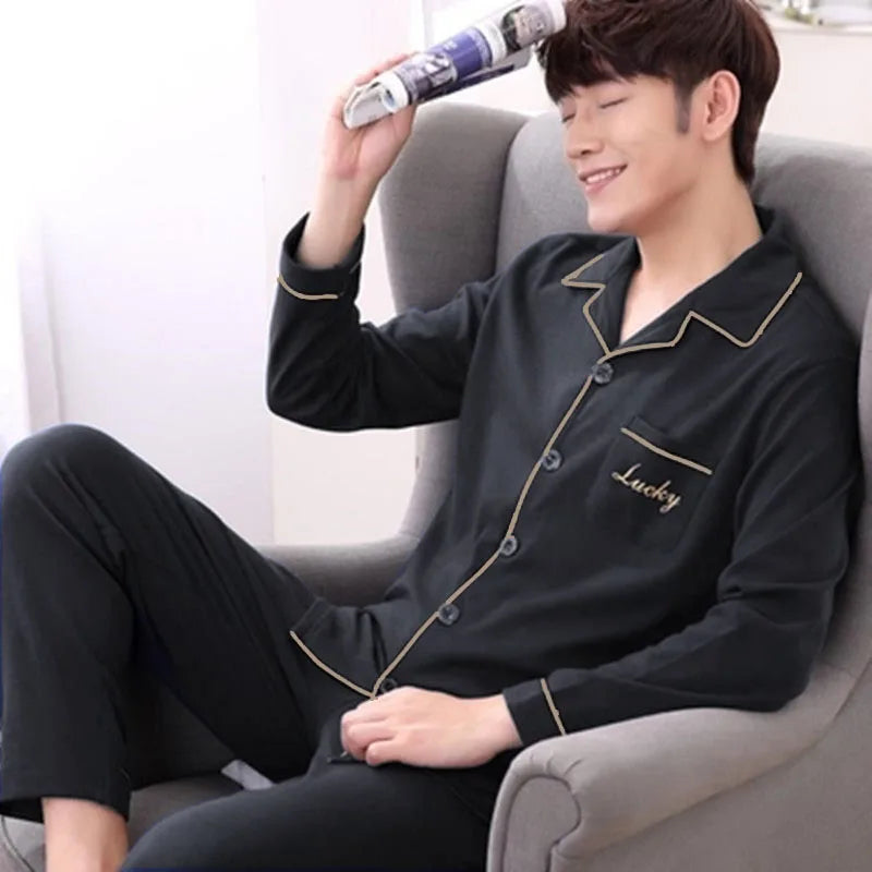 Pajamas for Men, Spring and Autumn Long-Sleeved Cardigans