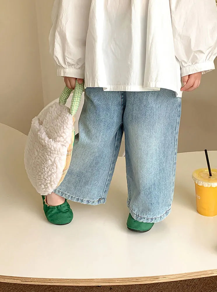 New Kids Jeans 2-6 Years Childrens Loose Wide Leg Pants Girls Simple Solid Color Trousers Fashion Jeans