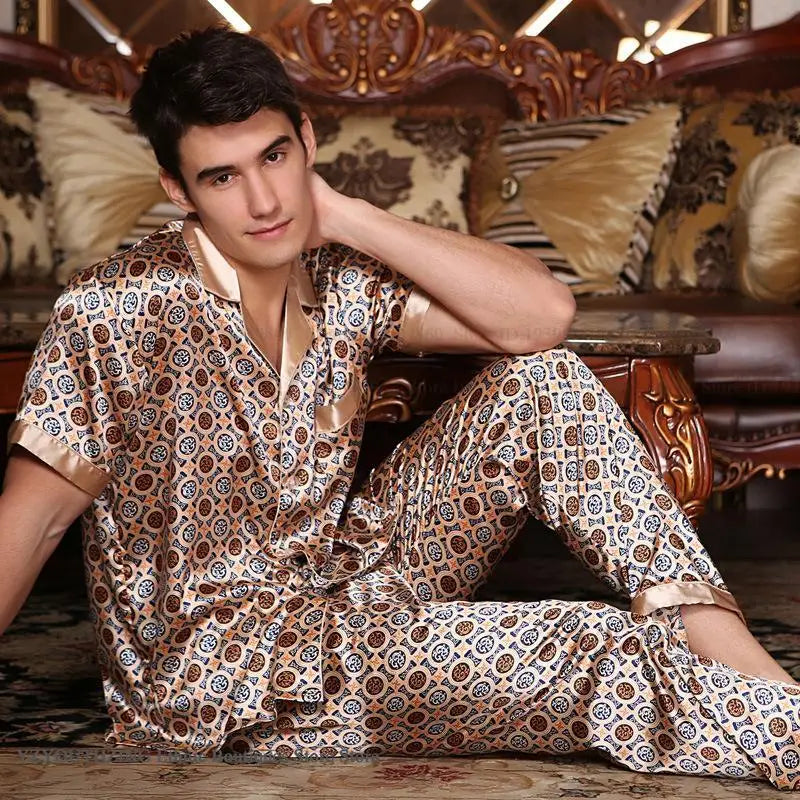 New Male Pajamas Set Homewear Print Short Sleeve