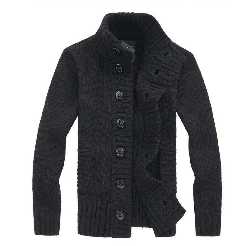 Men Sweater New Autumn Front Button Cardigan Stand Collar Sweaters