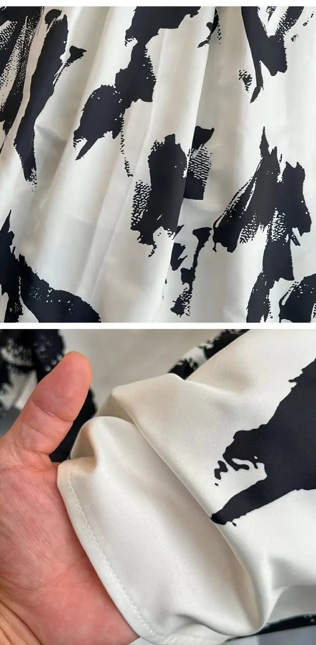 Faionable Ele Vest Long Dr High Waist Slim A-Line Print Maxi Skirt round Ne Svel Women's Summer Dr