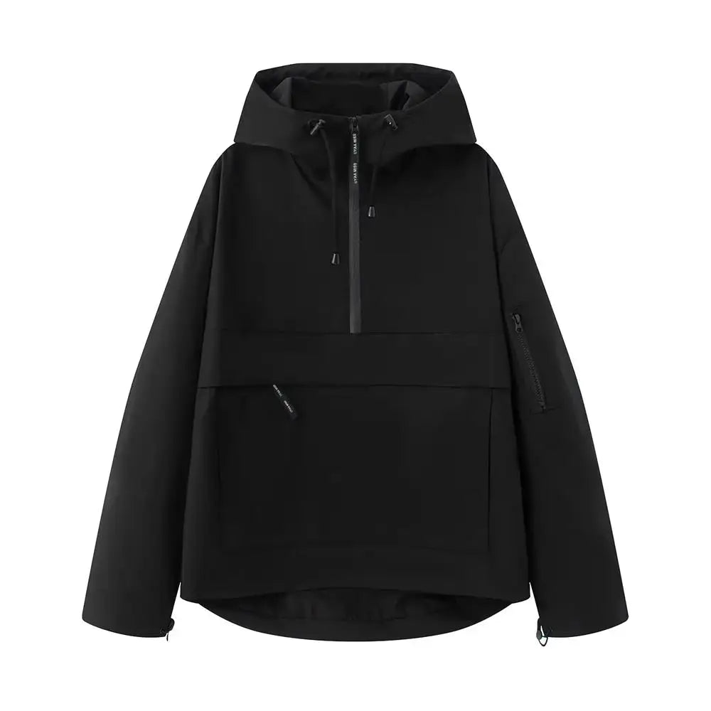 Fall 2025 Women's Casual Spor Loose Fit Stand Collar Long Sve Hooded Jaet Windbreaker Outerwear Polyester Fiber 00%
