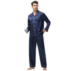 Men Pajamas Set Silk Satin Sleepwear
