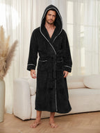 Men's Autumn/Winter New Style Comfortable Cotton Flannel Robe Luxury Open-Front Couples Robe Men's Warm Bathrobe Nightwear