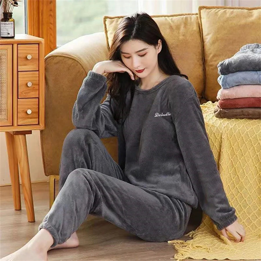 2025 Men's Thick Flannel Pajama Sets Couple Casual