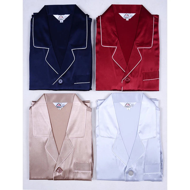 Men's 100% Real Silk Pajamas Set for Men Sleepwear
