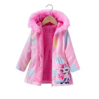 Children's Coat Girls Long Outerwear Winter Autumn Cotton Clothes Girls Pink Unicorn padded Coats Big Thicken Warm Child Jacket