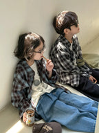 Children's Shirt 2024 Autumn Boys and Girls Korean Version Velvet Plaid Shirt Children's Casual Versatile Loose Long Sleeve Top