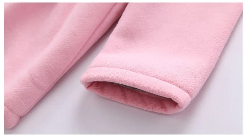 2025Children's coat Autumn Winter New Girl David Jacket Long Solid color Cute Cartoon Rabbit Ears Hooded Coat 0-5Y