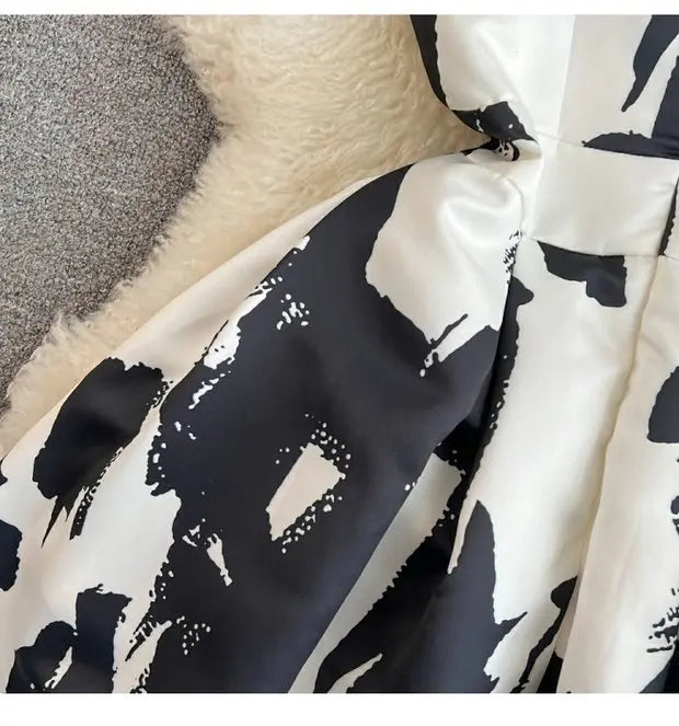 Faionable Ele Vest Long Dr High Waist Slim A-Line Print Maxi Skirt round Ne Svel Women's Summer Dr