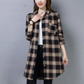 Women's Plaid Shirt Mid-Length Loose Fit Korean Casual Plus Size Long Sleeve Autumn Tops