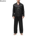 Men Pajamas Set Silk Satin Sleepwear