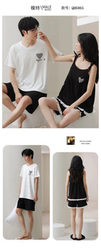 Summer Pyjamas Men Knited Cotton Pajamas Set Korean Sweet Pijamas Ladies Sexy Sleepwear Home Clothing For Youth Boy Girl