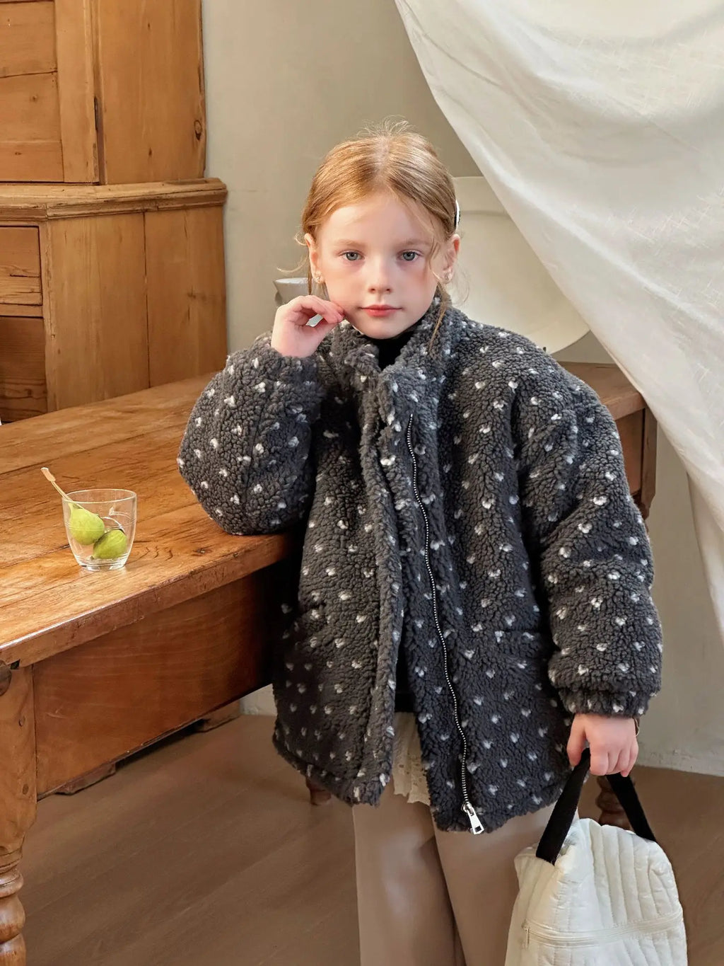 Girls Coat 2025 Winter New Thick Design Plush Stand Up Collar Jacket Daily Casual Versatile Temperament Warm and Comfortable