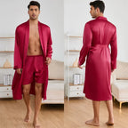 Male Robe Long-Sleeve Loose Bathrobe With Shorts Set Kimono For Man Autumn Comfortable Male Sleepwear