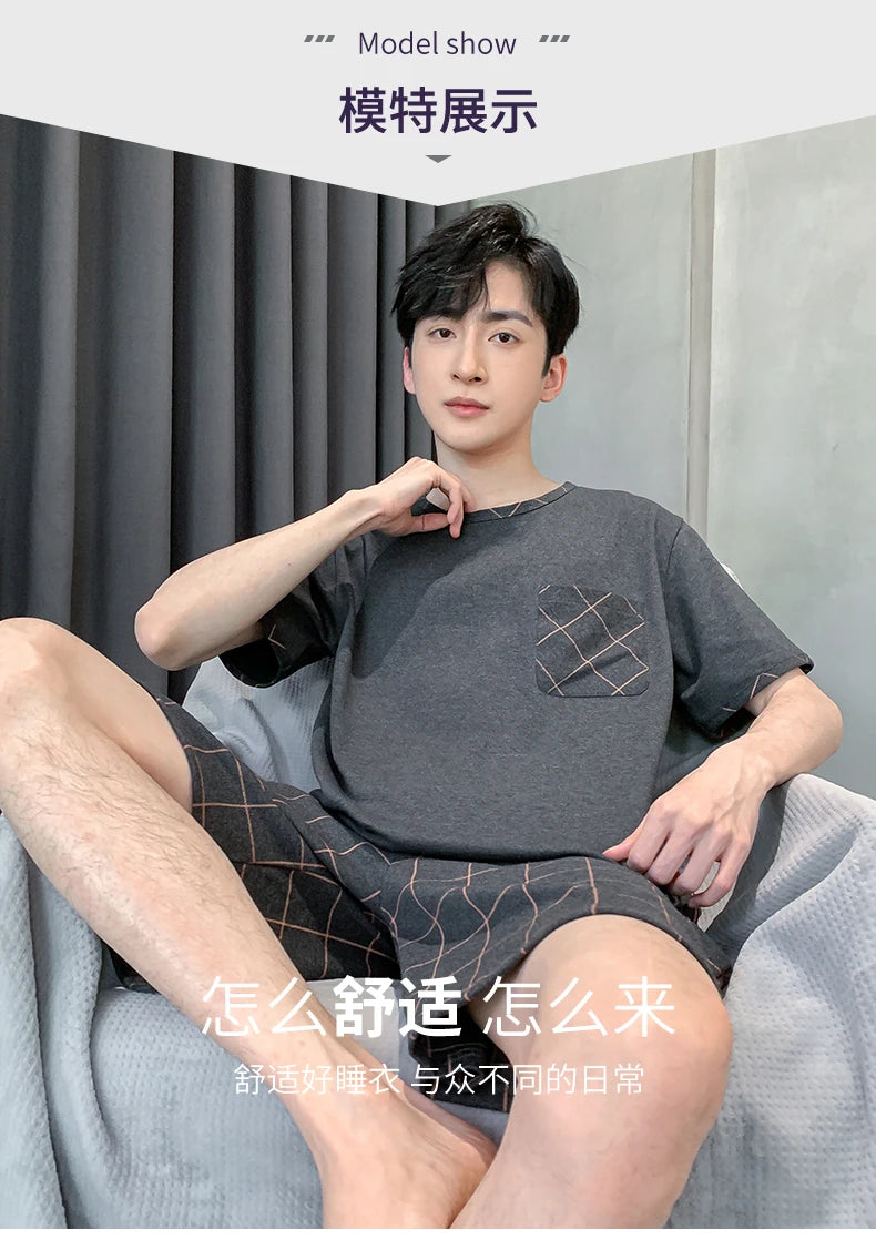 Men Pajamas Short Sleeve Shorts