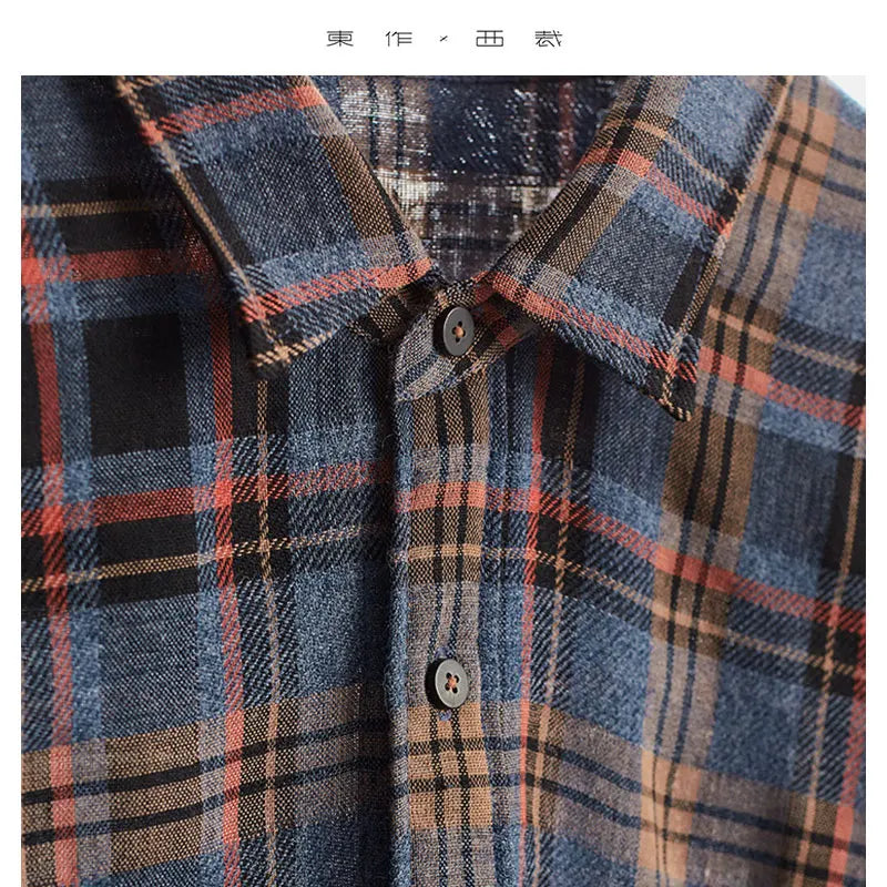 High-Quality Custom-Made Fabrics, Very Limited Quantity ~ Women's Plaid Long-Sleeve Shirt with Polo Collar, Casual Slim-Fit Loose Top, New Autumn 2025 Model