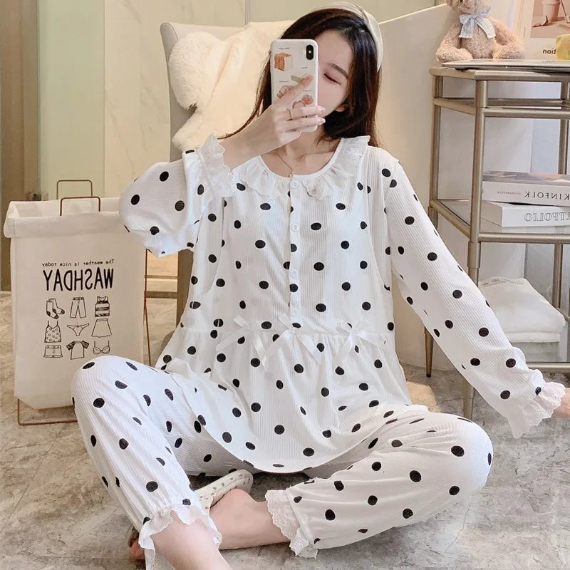 Maternity 2-Piece Spring And Autumn Breastfeeding Pajamas Homewear Spring And Summer Monthly Clothing Leisure Home Suit