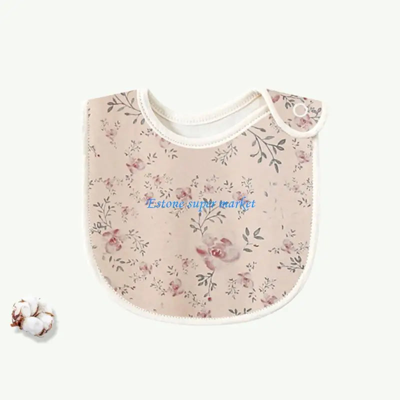 090B Baby Feeding Drool Bib Sweet Print Saliva Towel Soft Cotton Button Burp Cloth for Newborn Toddler Shower Gifts