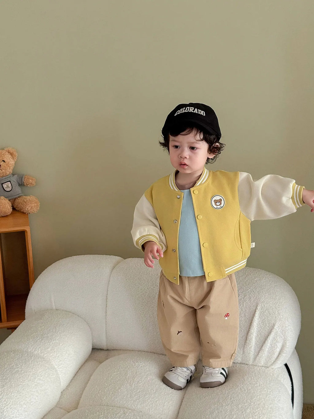 2025 Fall New Toddler Kids Pants Cotton Cartoon Embroidered Harem Pants Baby Boy Casual Striped Denim Baggy Trousers