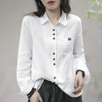 Women's Shirt Spring and Autumn Casual Literary Retro Cotton Fashion Versatile Fashionable Top