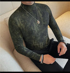 Men Tie-Dye Long-Sleeve T-Shirt | Half-High Collar Base Layer Trendy Versatile Casual Wear 95% Cotton Breathable  Sweat-wicking