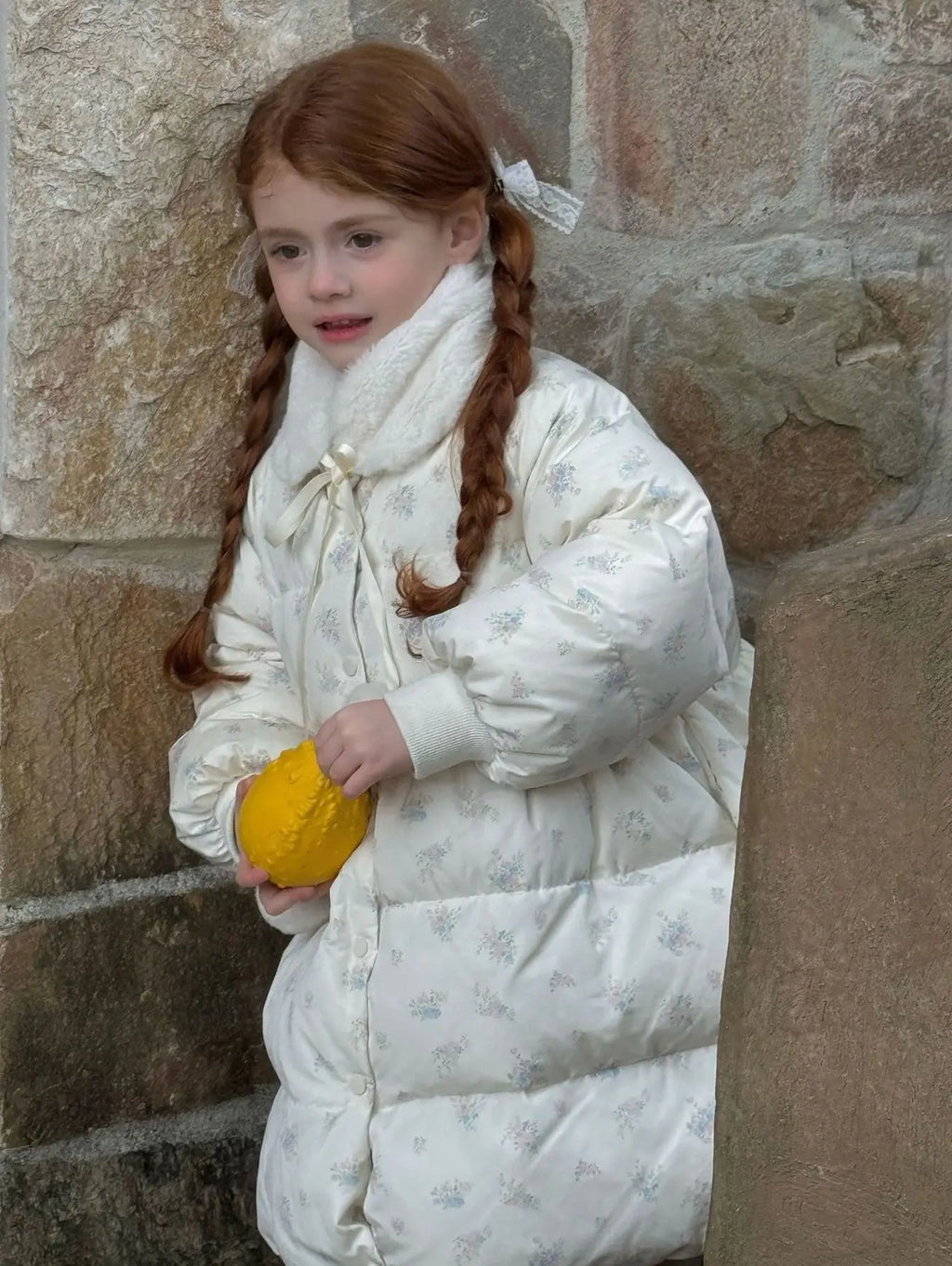 2025 Winter New Down Coat Korean Fashion Princess Floral Print Warm Cotton-padded Outerwear Kids Casual Sweetheart Parkas