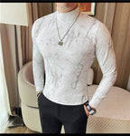 Men Tie-Dye Long-Sleeve T-Shirt | Half-High Collar Base Layer Trendy Versatile Casual Wear 95% Cotton Breathable  Sweat-wicking